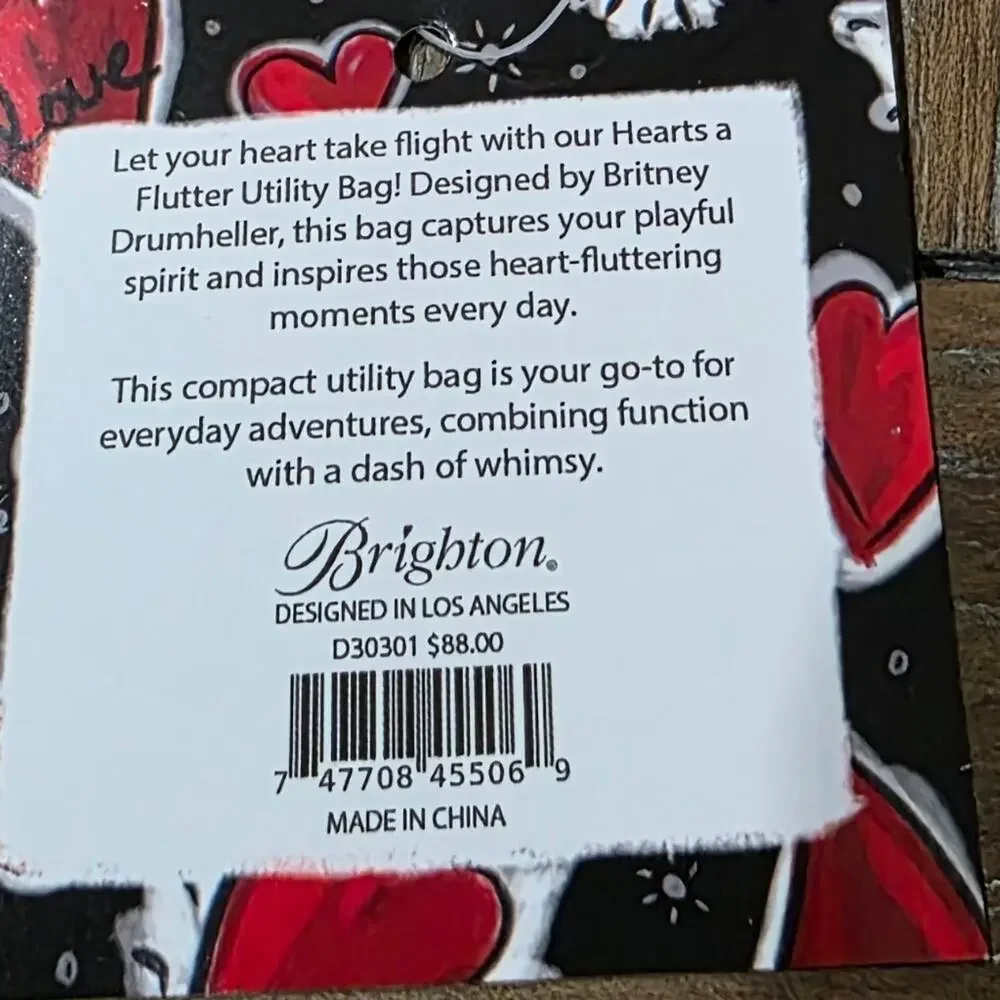 Brighton Hearts A Flutter Utility Crossbody Bag, NWT